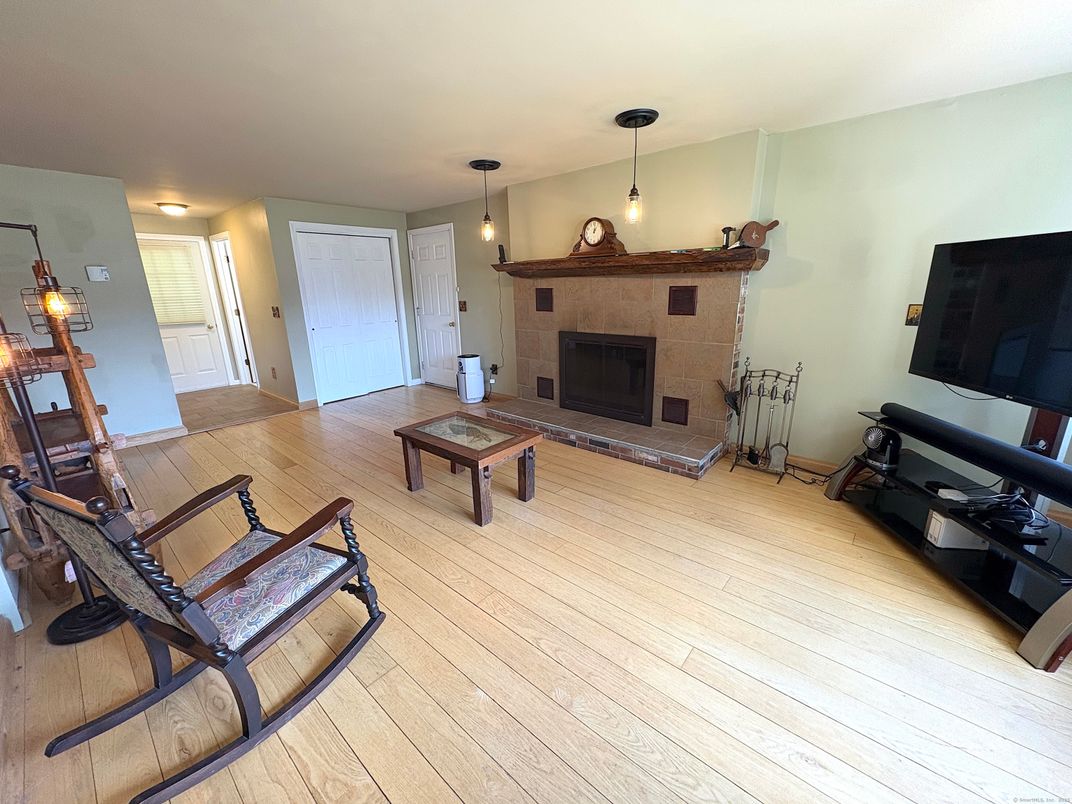 Fireplace, Interior, Pendant Lights, Wood Texture Flooring