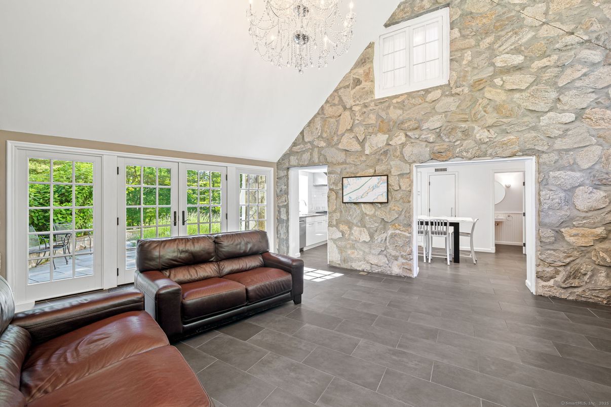 Chandelier, Interior, Living room, Stone Walls