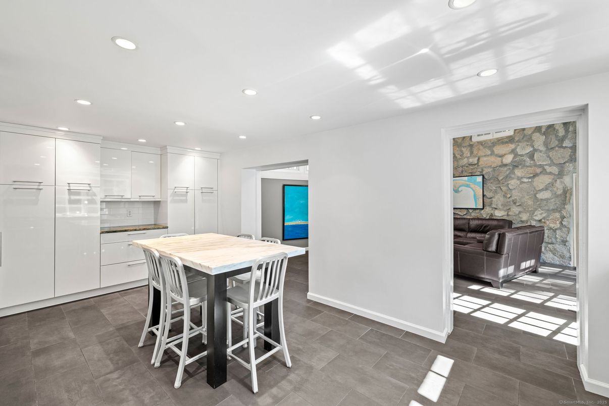 Interior, Kitchen, Recessed Lighting, Stone Walls