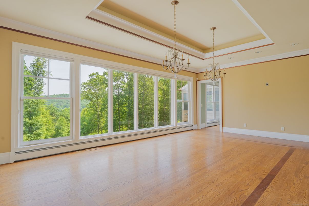 Chandelier, Empty room, Interior, Wood Texture Flooring