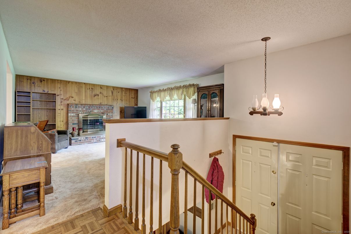 Fireplace, Interior, Pendant Lights, Wood Texture Flooring, Wooden Walls