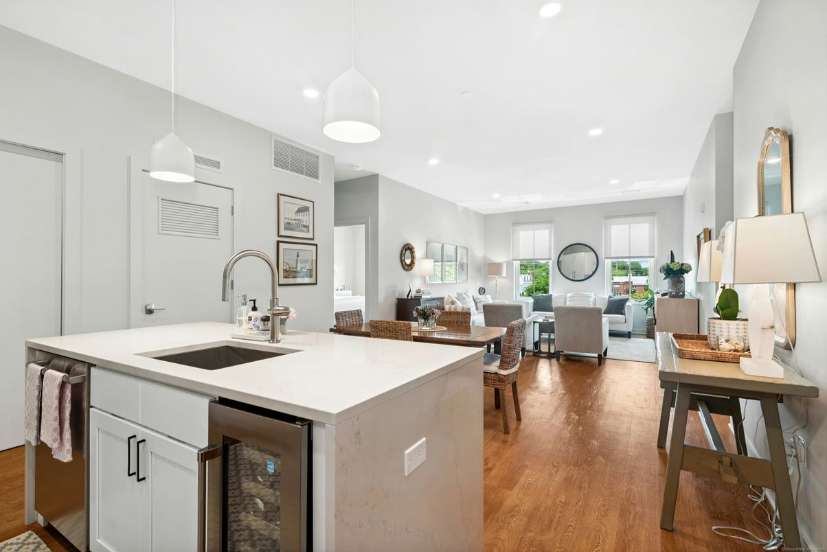 Dining room, Interior, Kitchen, Living room, Pendant Lights, Recessed Lighting, Wood Texture Flooring