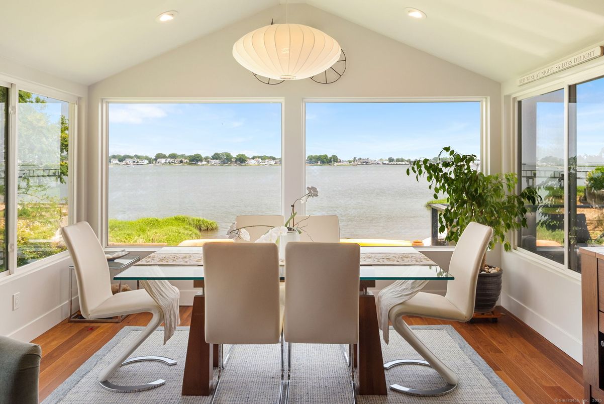 Dining room, Interior, Recessed Lighting, Water, Wood Texture Flooring