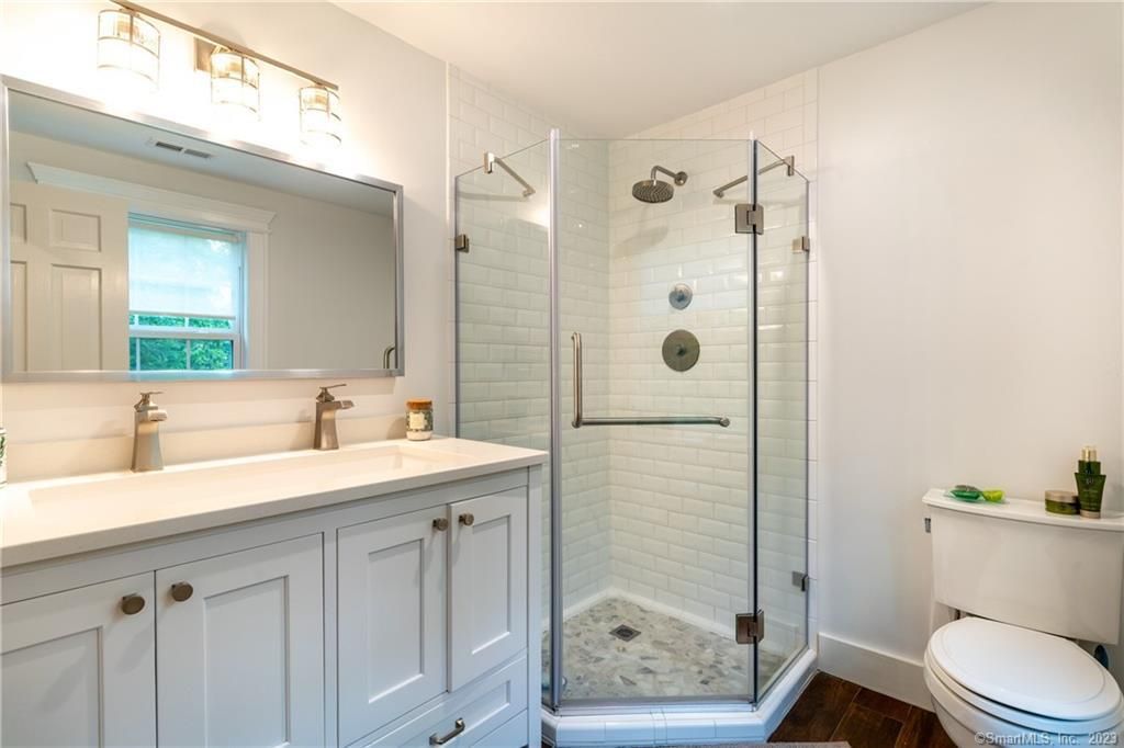 Bathroom, Glass Shower, Interior, Wood Texture Flooring