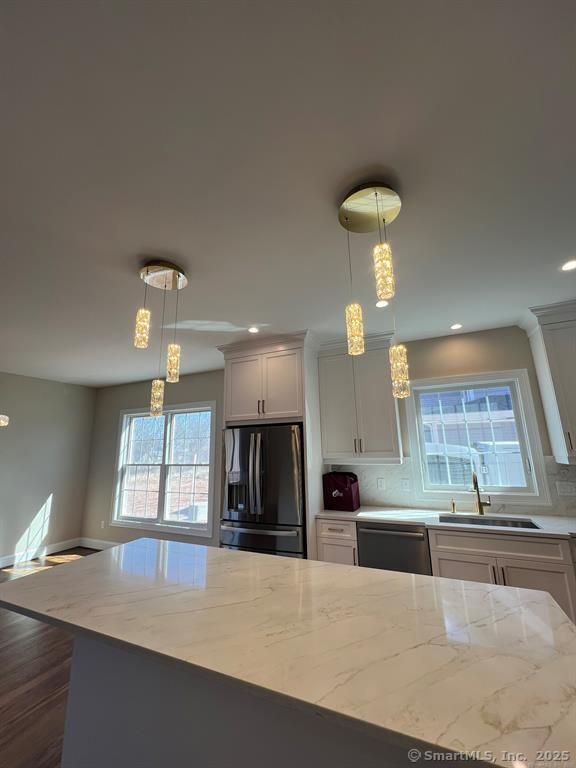 Interior, Kitchen, Pendant Lights, Recessed Lighting, Wood Texture Flooring