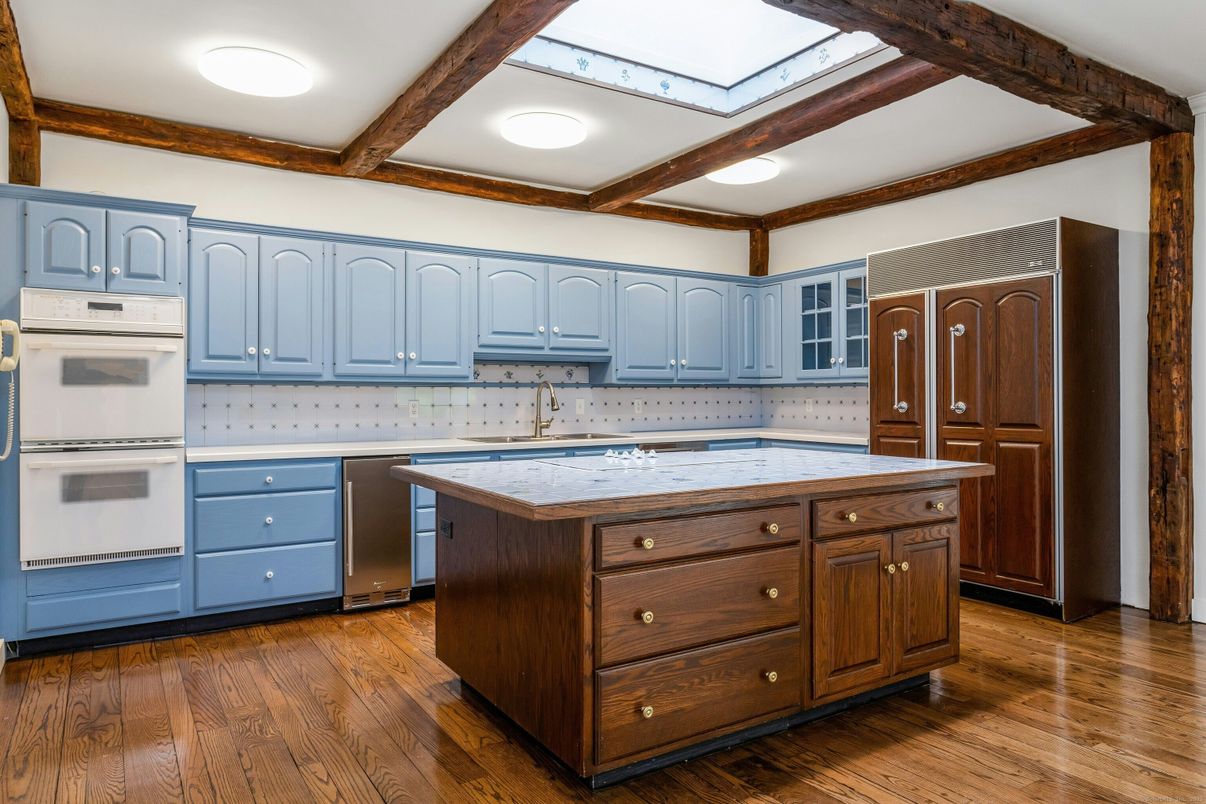 Interior, Kitchen, Recessed Lighting, Wooden Beams, Wood Texture Flooring