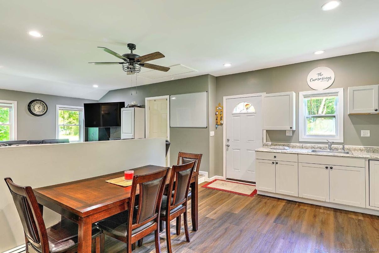 Dining room, Interior, Kitchen, Recessed Lighting, Wood Texture Flooring