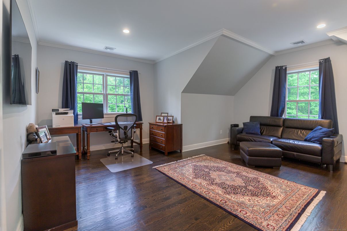 Home Office, Interior, Recessed Lighting, Wood Texture Flooring