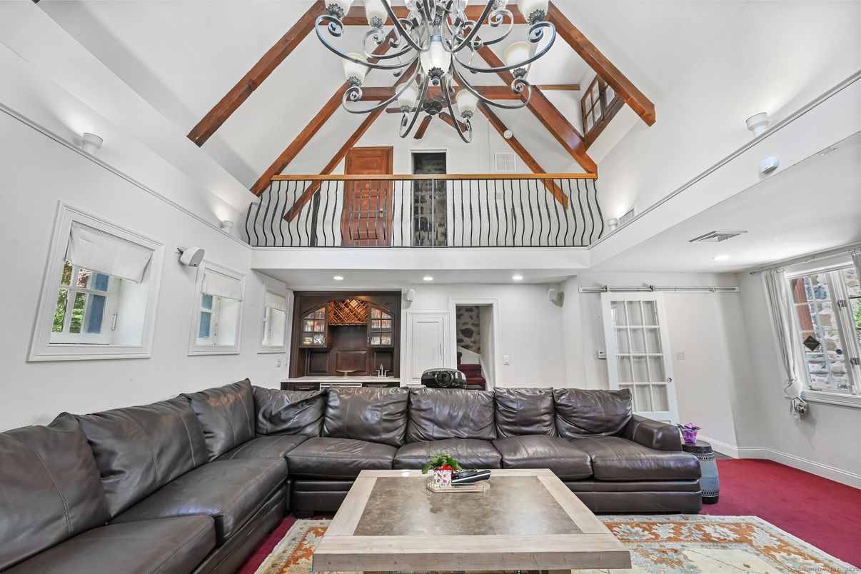 Chandelier, Interior, Living room, Recessed Lighting, Wooden Beams