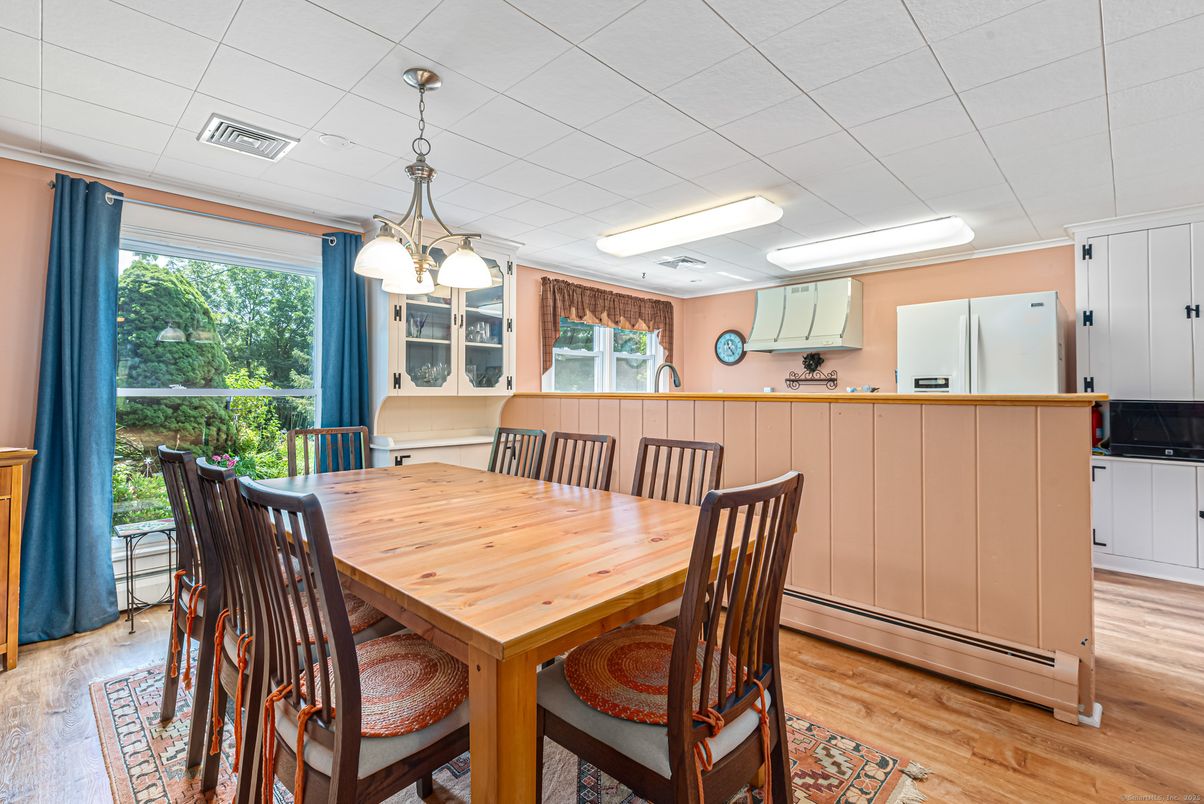 Dining room, Interior, Pendant Lights, Wood Texture Flooring