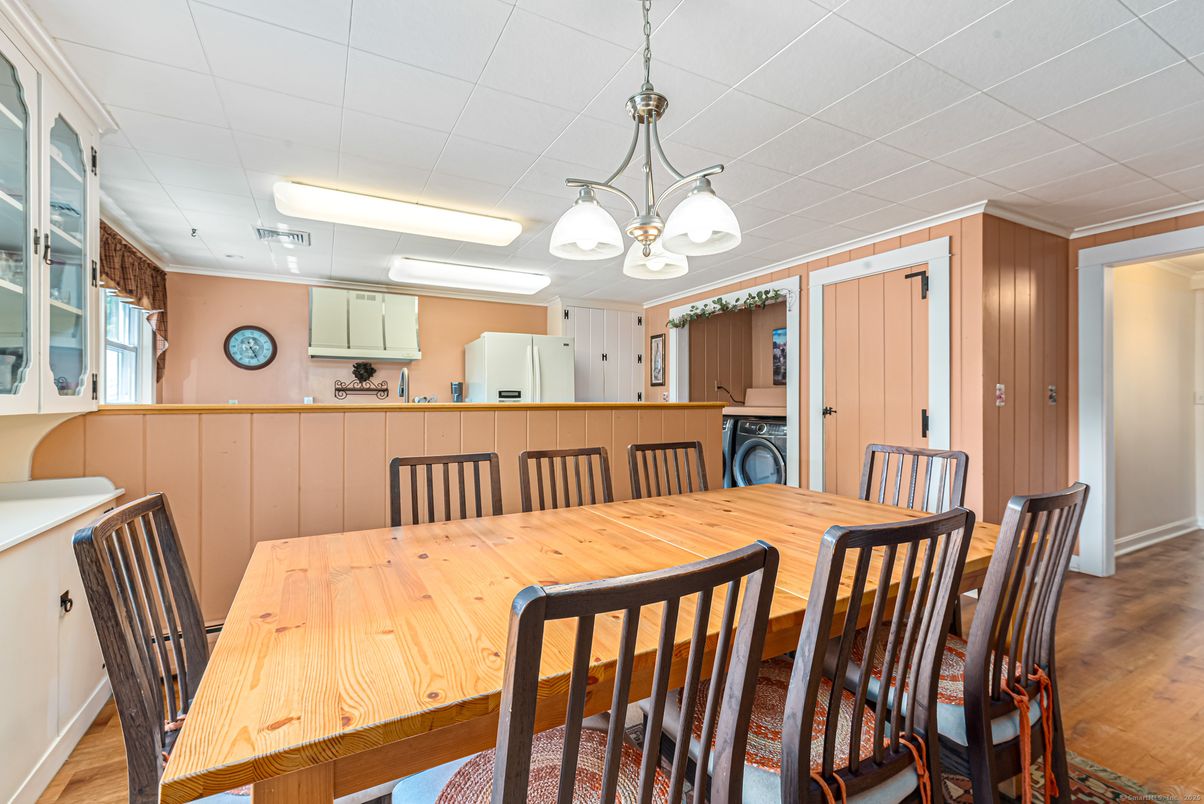 Dining room, Interior, Pendant Lights, Wood Texture Flooring