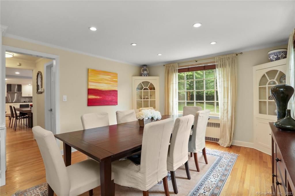 Dining room, Interior, Recessed Lighting, Wood Texture Flooring