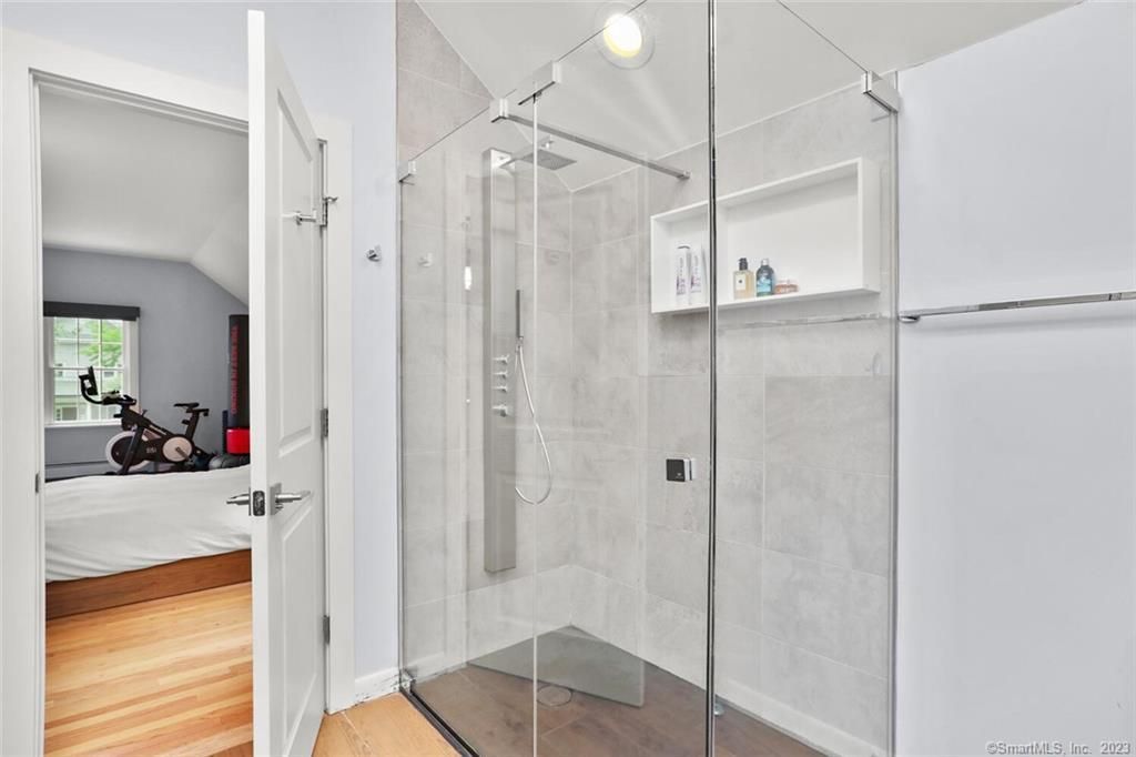 Bathroom, Glass Shower, Interior, Wood Texture Flooring