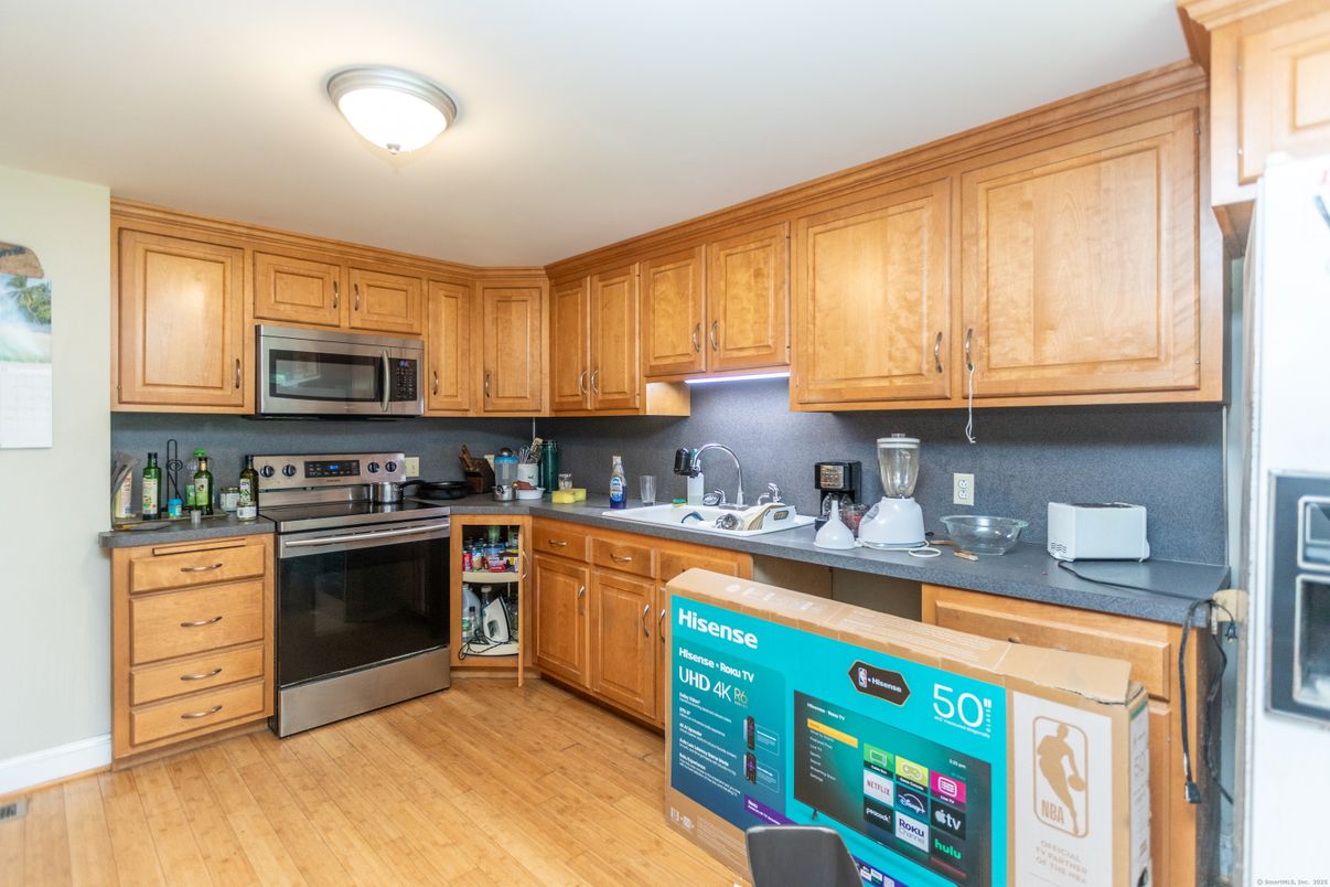 Interior, Kitchen, Stainless Steel Appliances, Wood Texture Flooring