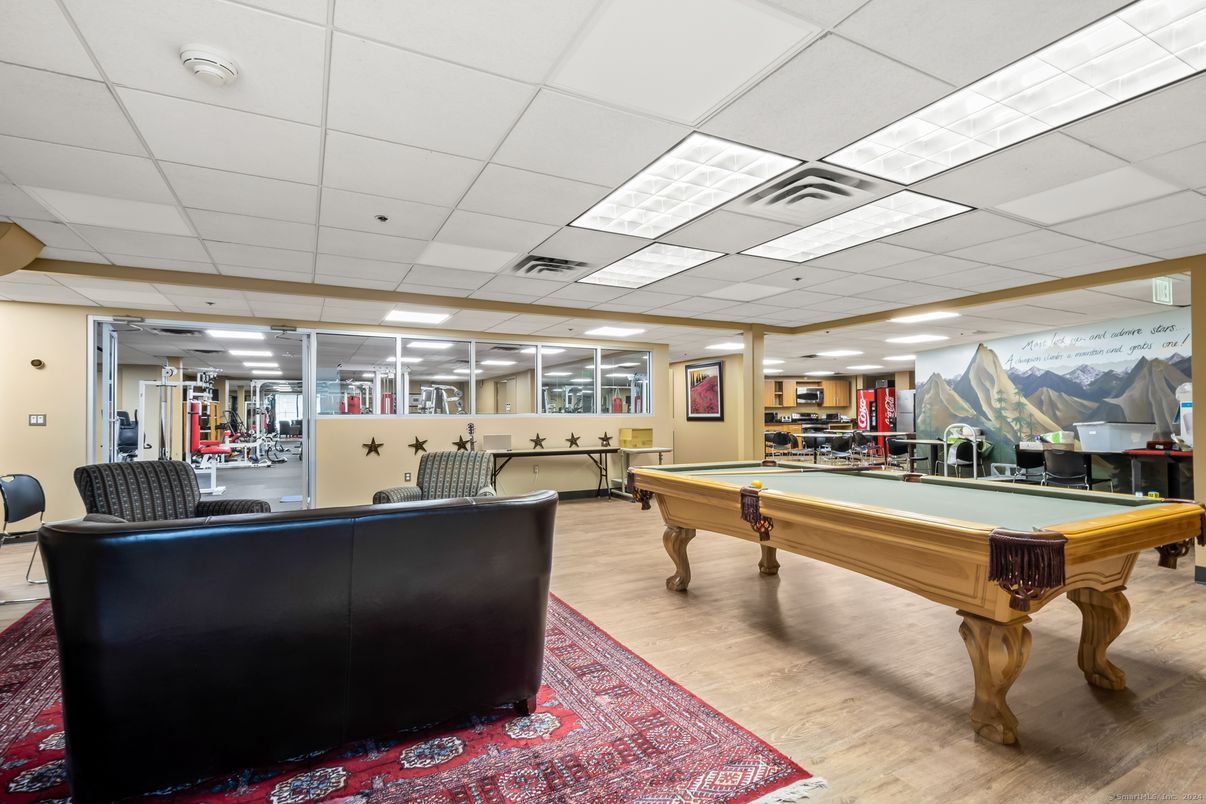 Billiard Table, Game Room, Interior, Recessed Lighting, Wood Texture Flooring