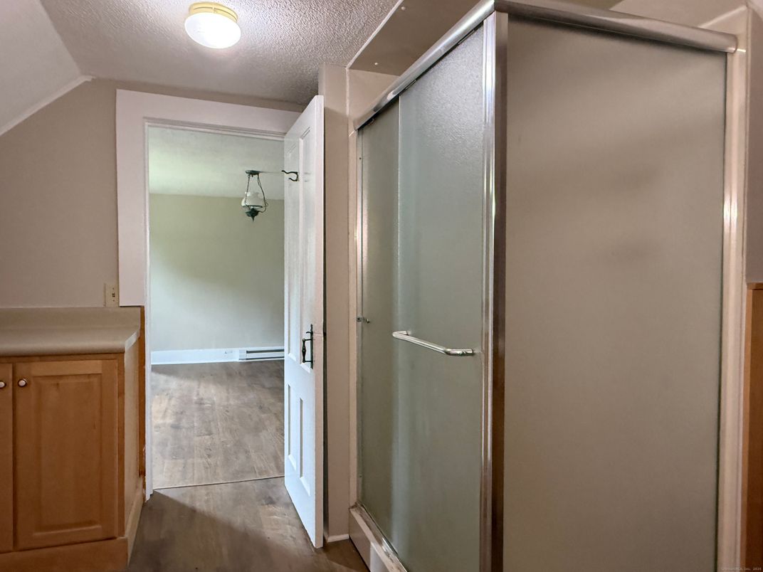 Bathroom, Glass Shower, Interior, Wood Texture Flooring