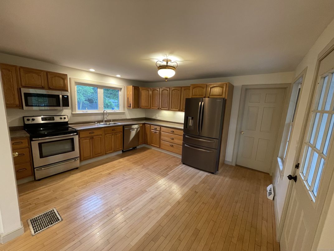 Interior, Kitchen, Stainless Steel Appliances, Wood Texture Flooring
