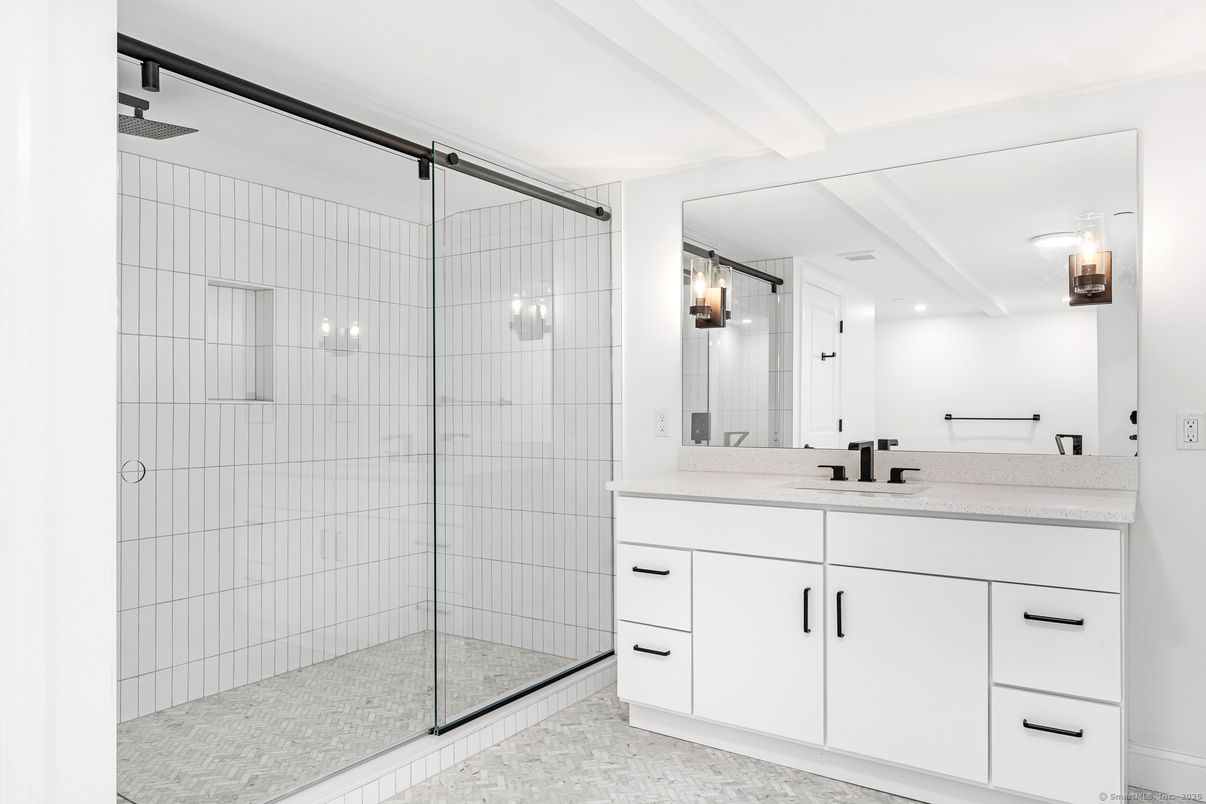 Bathroom, Dual Sink Vanities, Glass Shower, Interior, Recessed Lighting