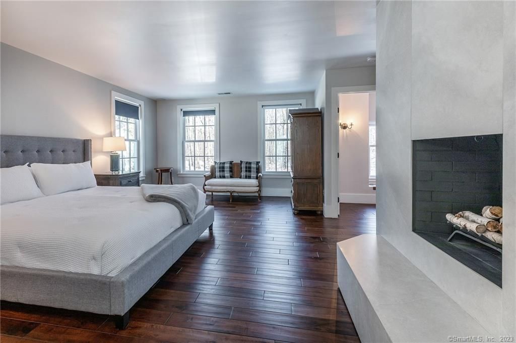 Bedroom, Fireplace, Interior, Wood Texture Flooring