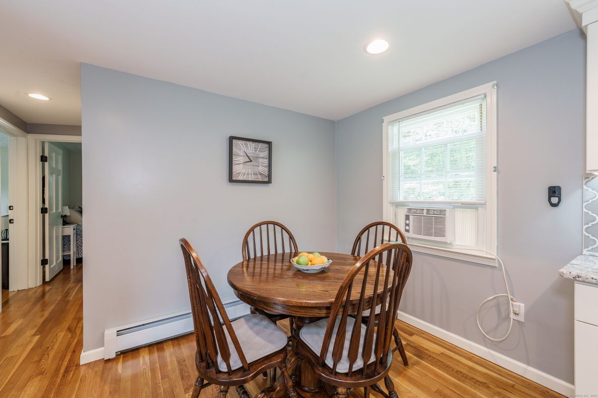 Dining room, Interior, Recessed Lighting, Wood Texture Flooring