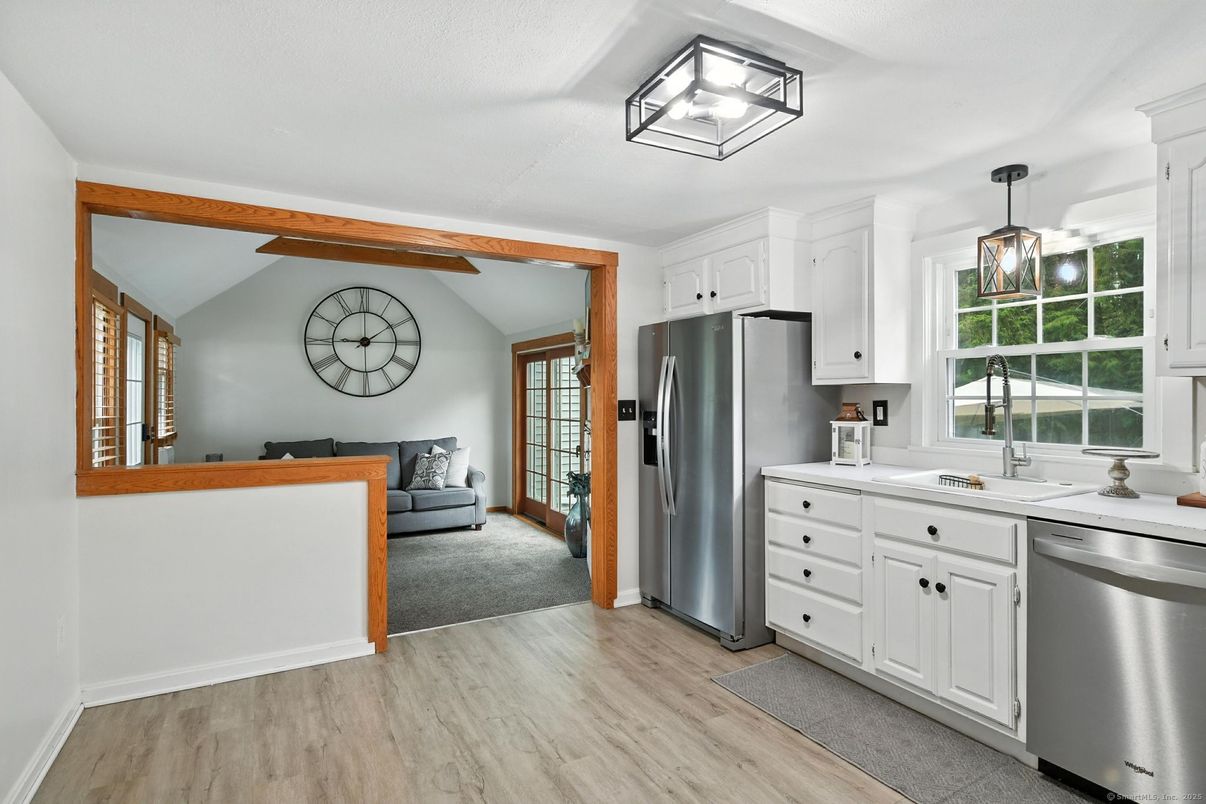 Interior, Kitchen, Pendant Lights, Stainless Steel Appliances, Wood Texture Flooring
