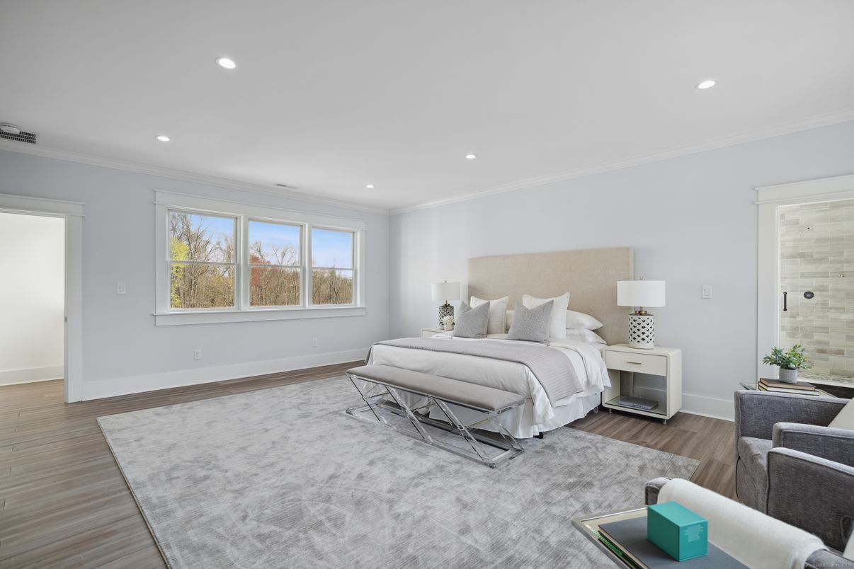Bedroom, Interior, Recessed Lighting, Wood Texture Flooring