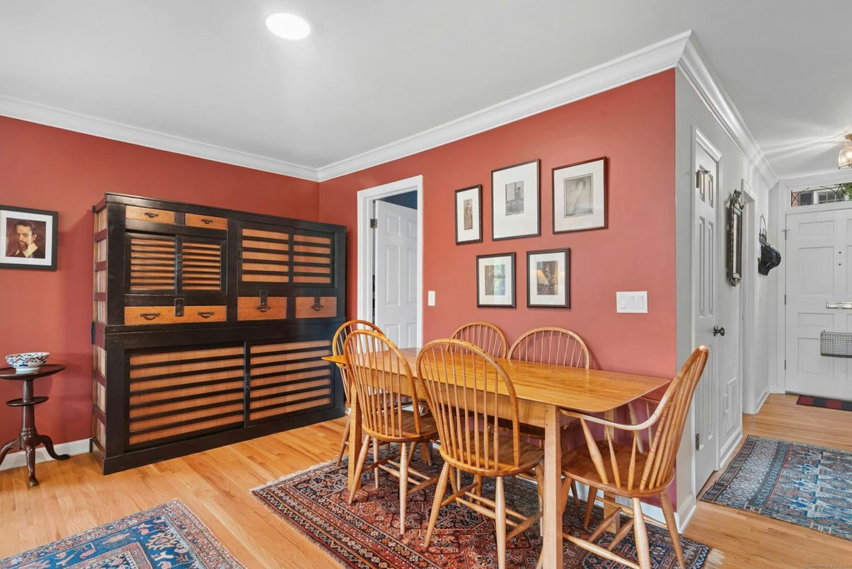 Dining room, Interior, Recessed Lighting, Wood Texture Flooring