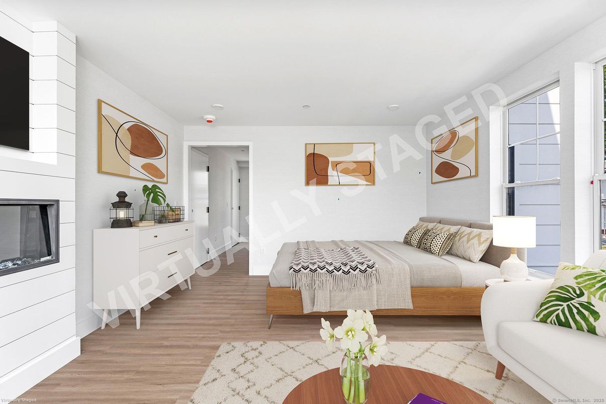 Bedroom, Fireplace, Interior, Wood Texture Flooring
