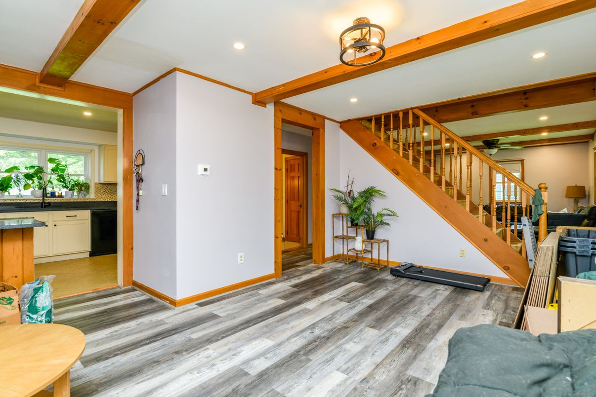 Interior, Recessed Lighting, Wooden Beams, Wood Texture Flooring