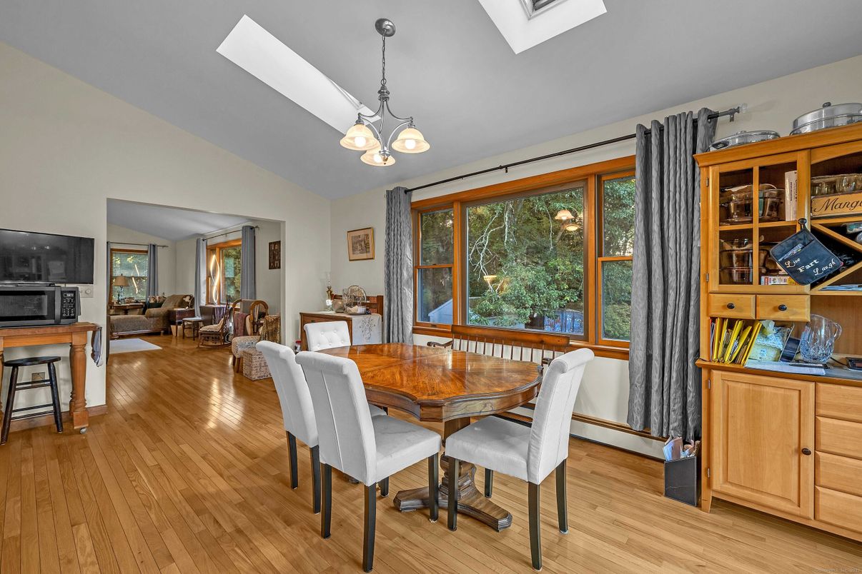 Dining room, Interior, Living room, Pendant Lights, Wood Texture Flooring