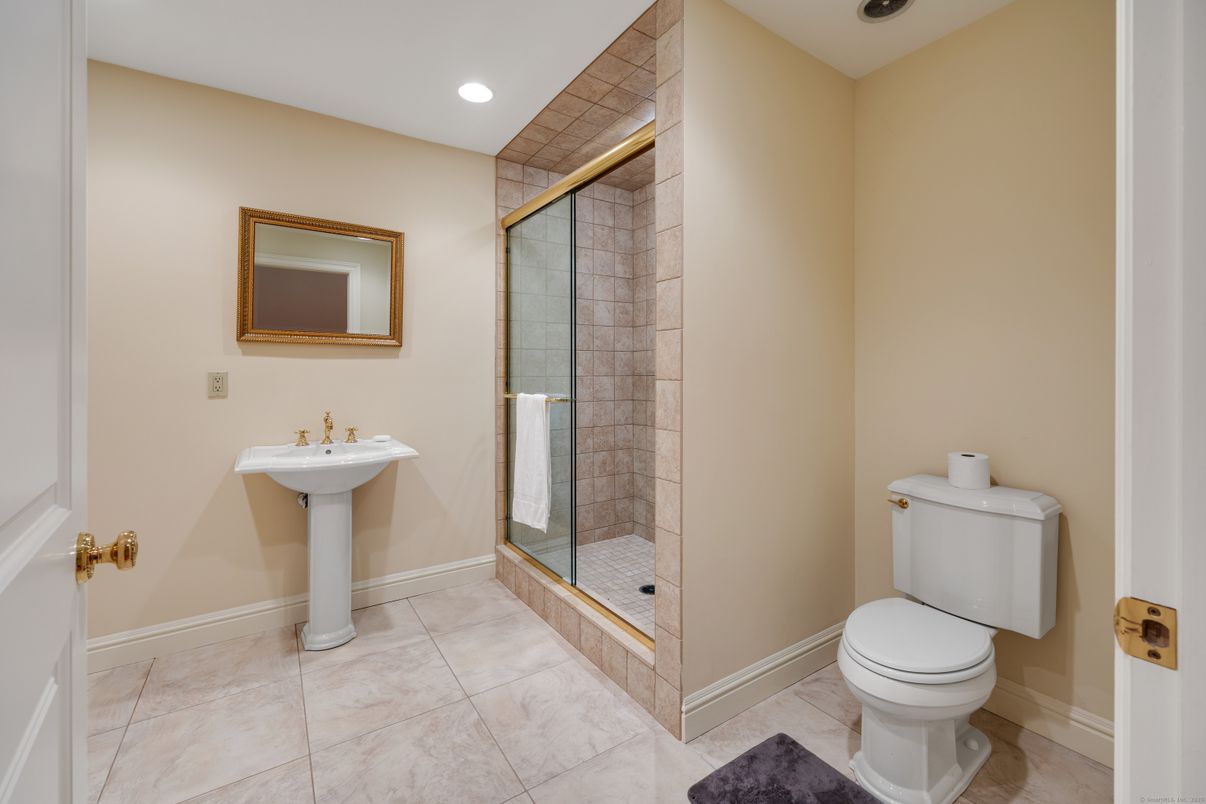 Bathroom, Glass Shower, Interior, Recessed Lighting