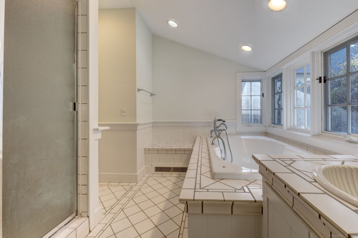 Bathroom, Dual Sink Vanities, Interior, Recessed Lighting, Tile Countertops
