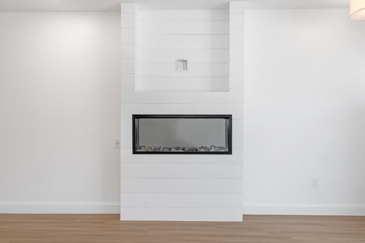 Fireplace, Interior, Recessed Lighting, Wood Texture Flooring