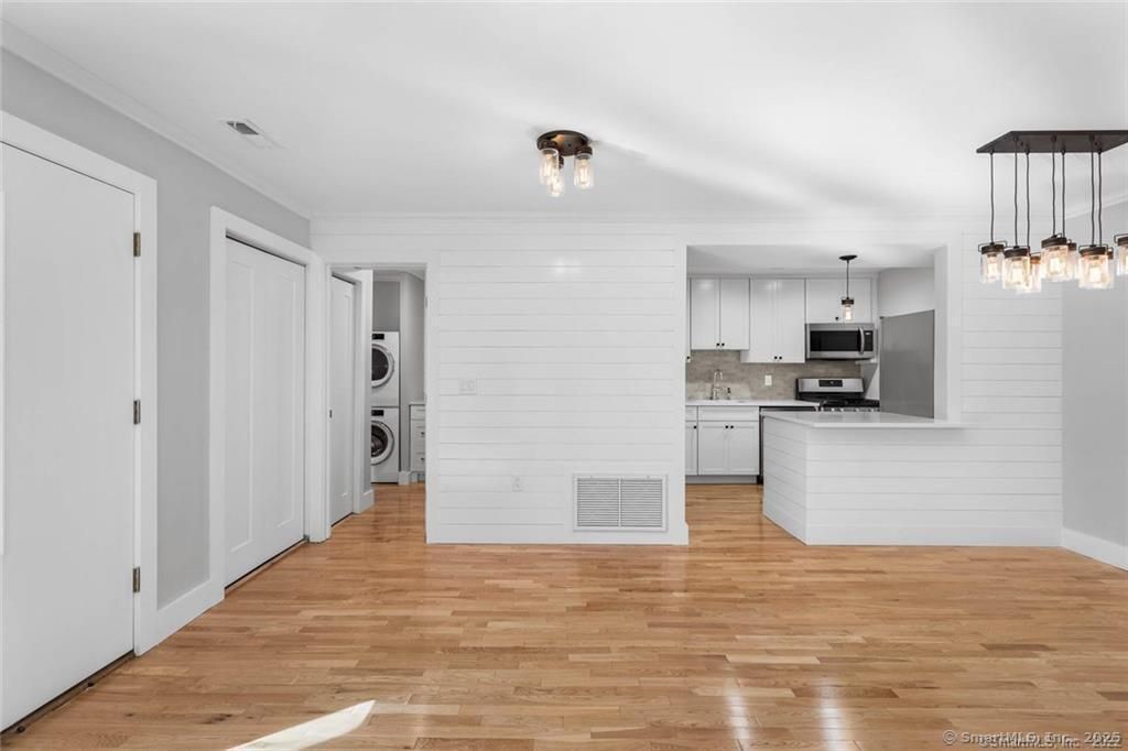 Interior, Kitchen, Pendant Lights, Stainless Steel Appliances, Wood Texture Flooring