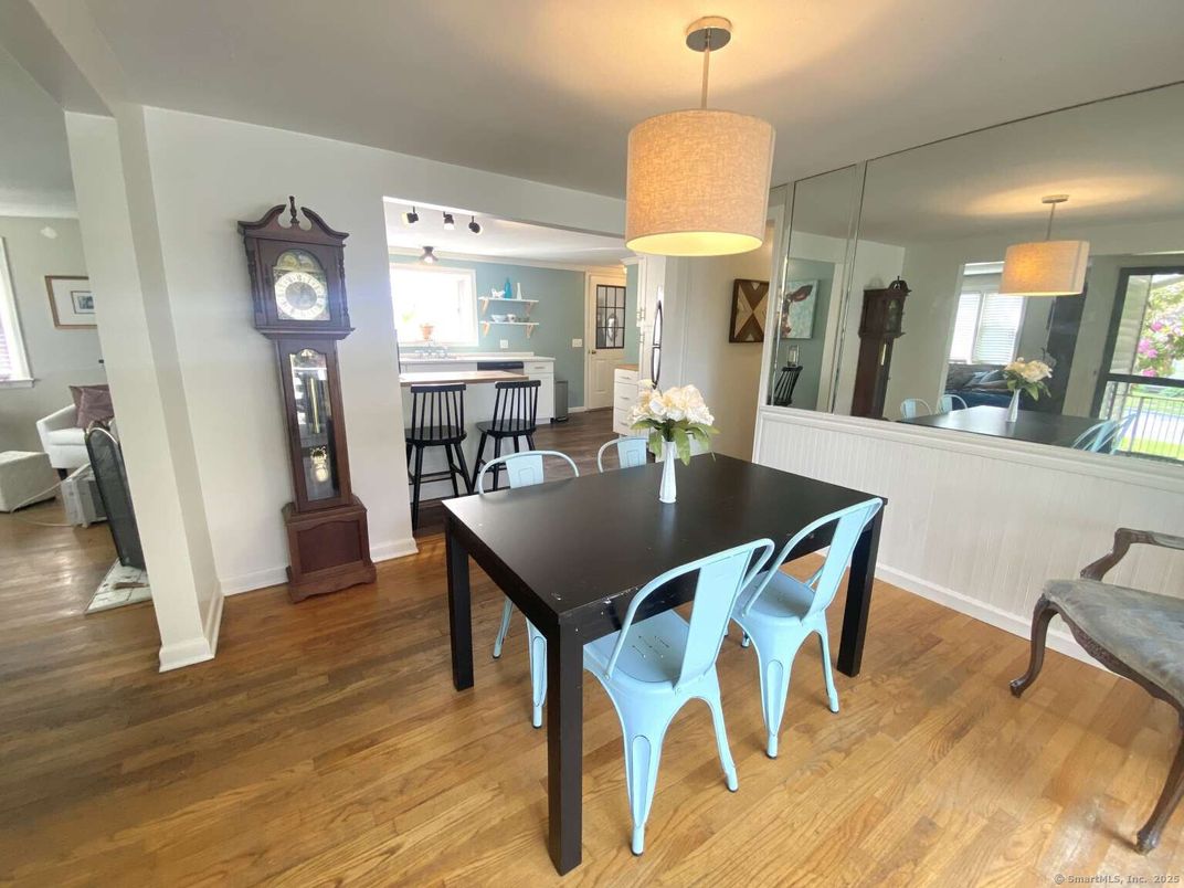 Dining room, Interior, Pendant Lights, Wood Texture Flooring