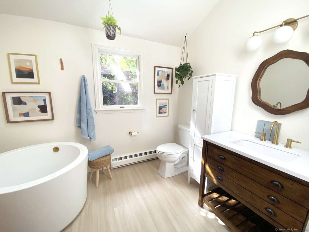 Bathroom, Free Standing Baths, Interior, Wood Texture Flooring