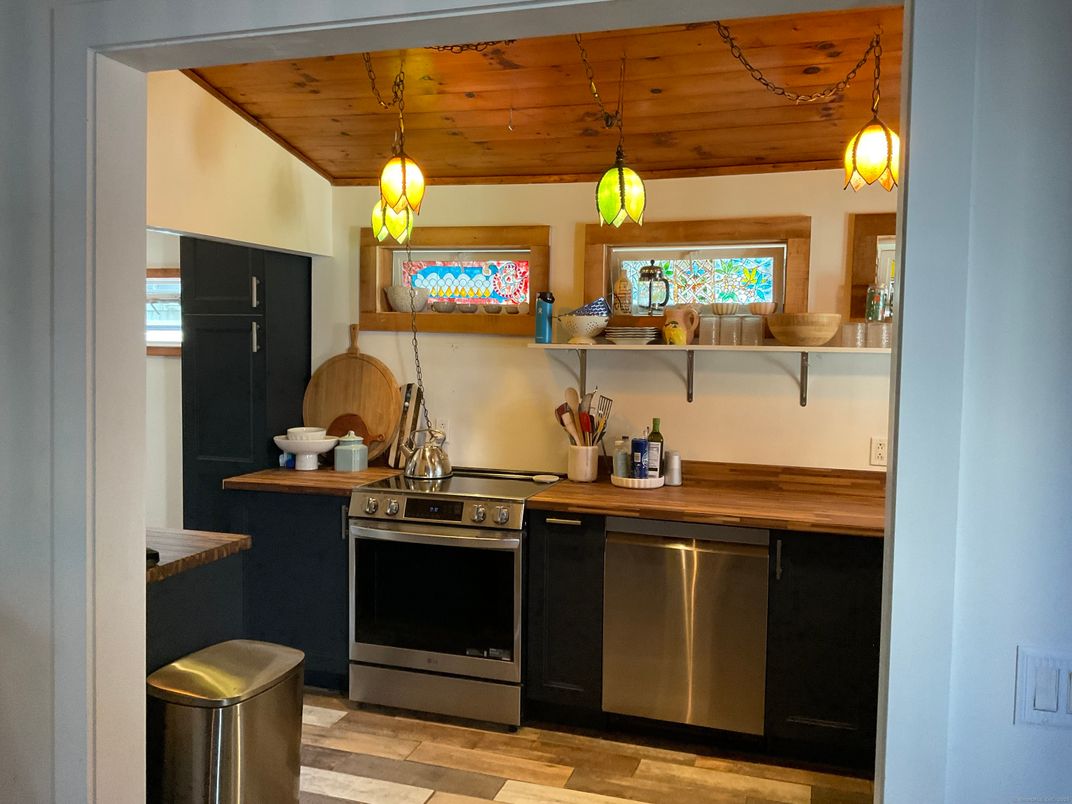 Interior, Kitchen, Pendant Lights, Stainless Steel Appliances, Wooden Ceilings, Wood Texture Flooring