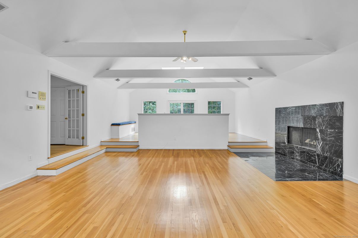Fireplace, Interior, Pendant Lights, Wood Texture Flooring