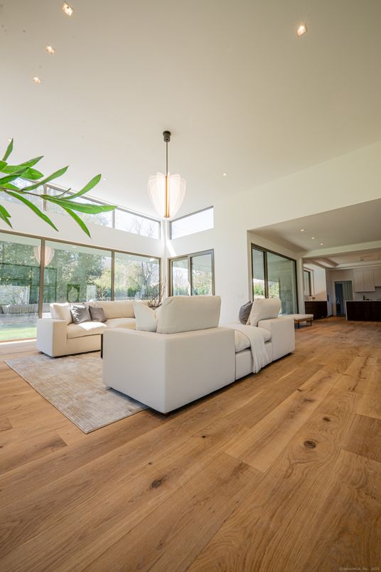 Interior, Living room, Pendant Lights, Recessed Lighting, Wood Texture Flooring