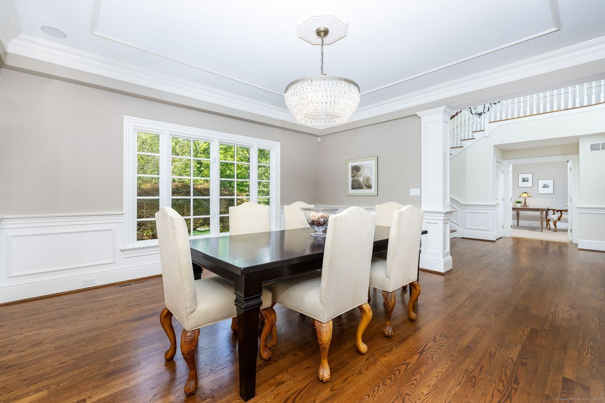 Chandelier, Dining room, Interior, Wood Texture Flooring