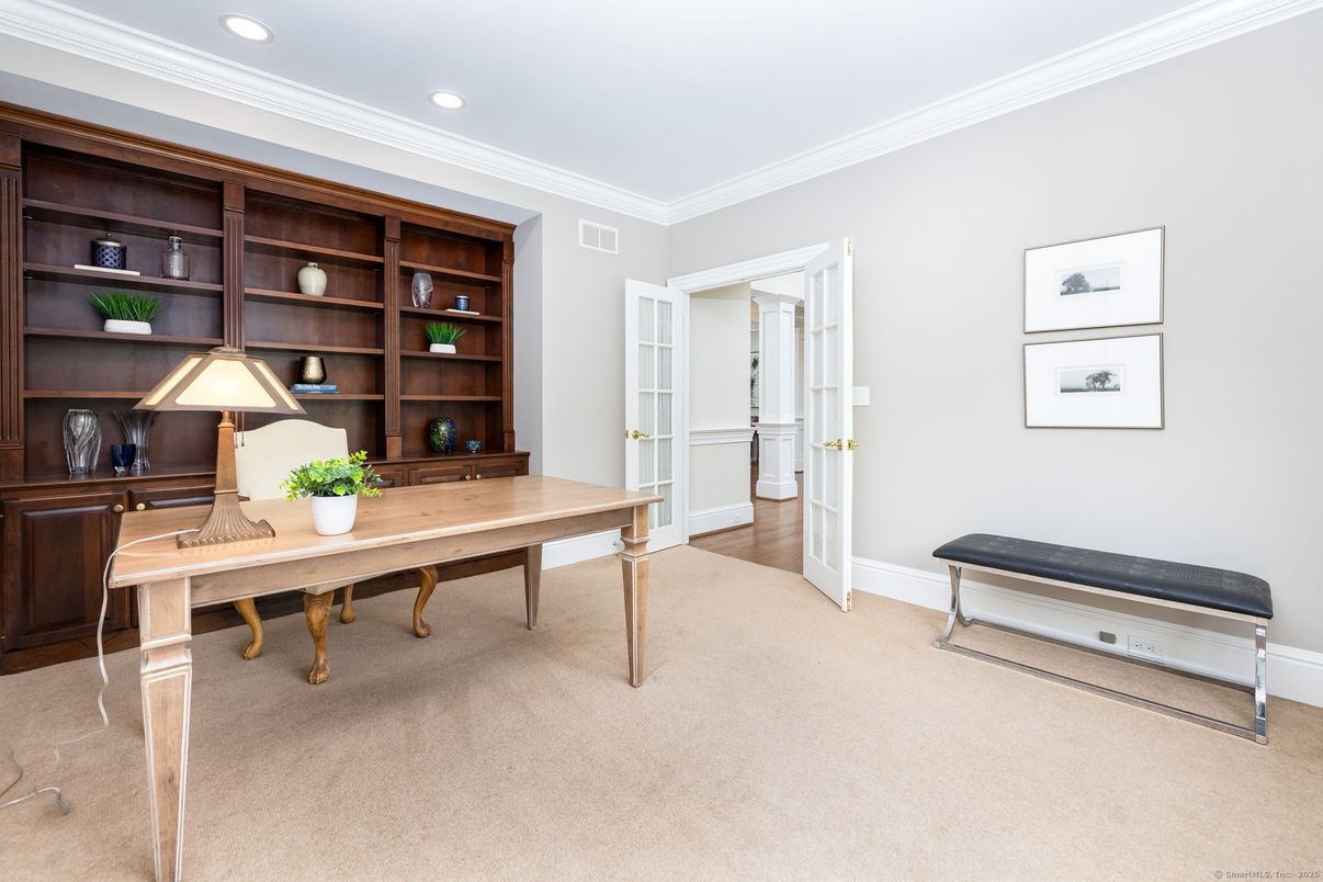 Home Office, Interior, Recessed Lighting, Wood Texture Flooring
