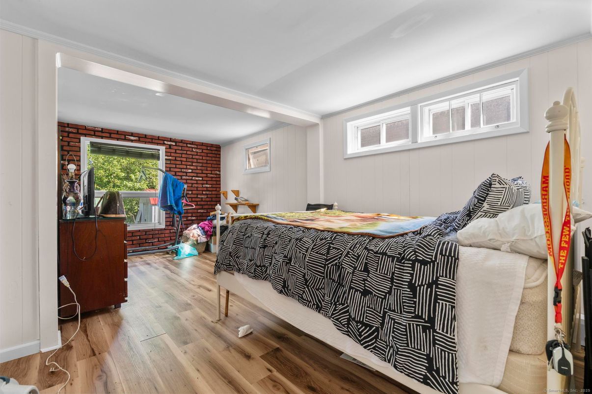 Bedroom, Interior, Stone Walls, Wood Texture Flooring