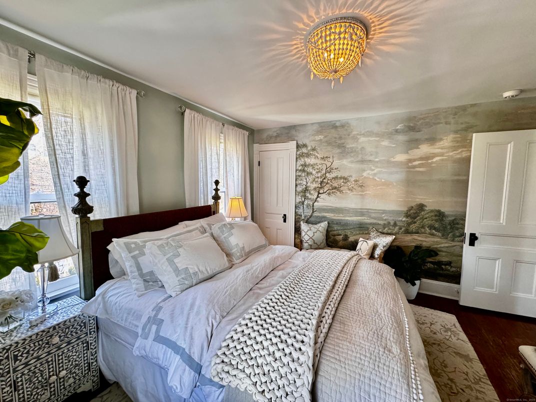 Bedroom, Chandelier, Interior, Wood Texture Flooring