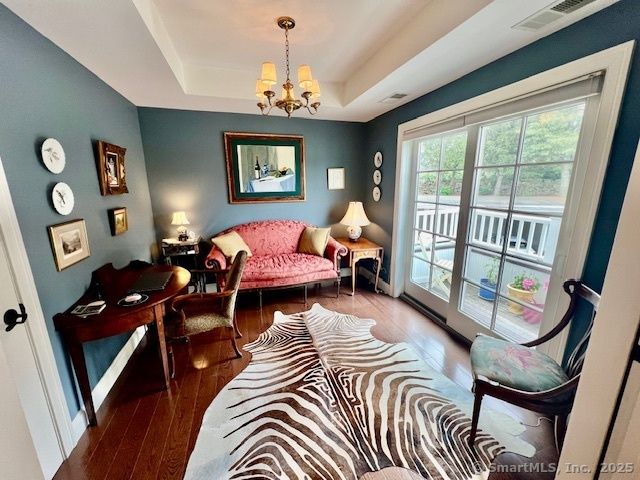 Chandelier, Home Office, Interior, Wood Texture Flooring
