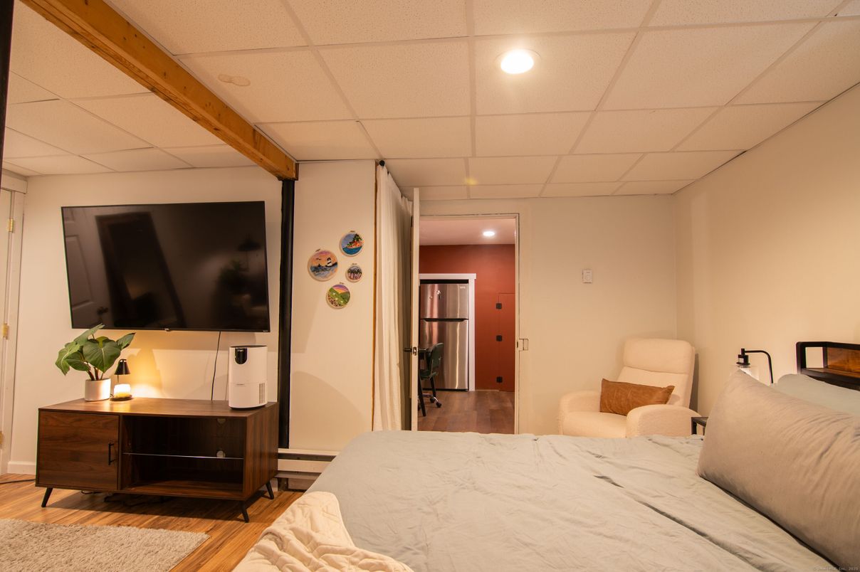 Bedroom, Interior, Recessed Lighting, Wood Texture Flooring