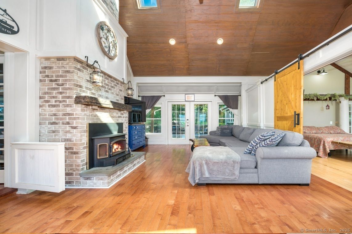 Fireplace, Interior, Living room, Stone Walls, Wood Texture Flooring
