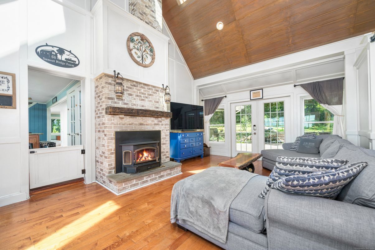 Fireplace, Interior, Living room, Stone Walls, Wooden Ceilings, Wood Texture Flooring