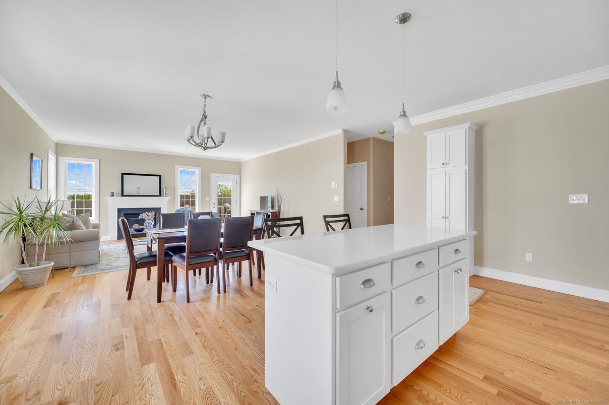 Dining room, Interior, Pendant Lights, Wood Texture Flooring