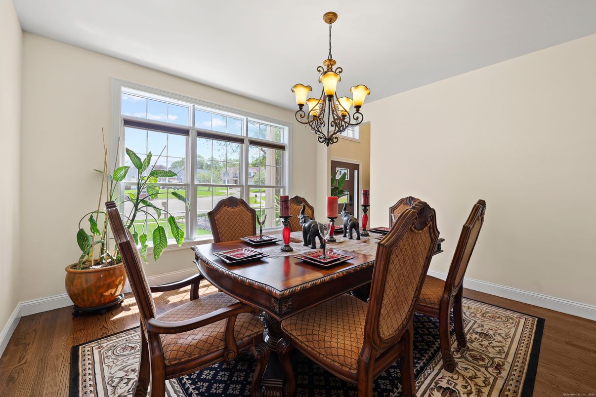 Chandelier, Dining room, Interior, Wood Texture Flooring