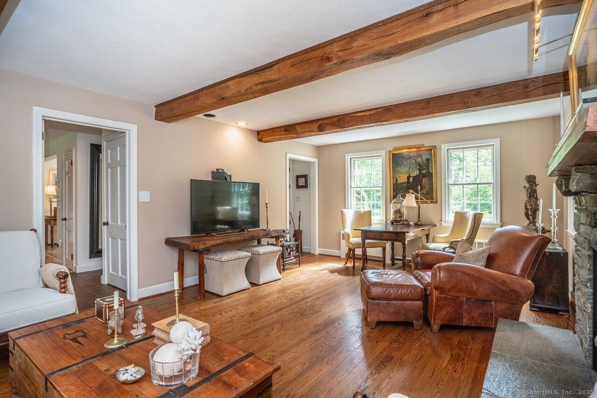 Dining room, Interior, Living room, Recessed Lighting, Wooden Beams, Wood Texture Flooring